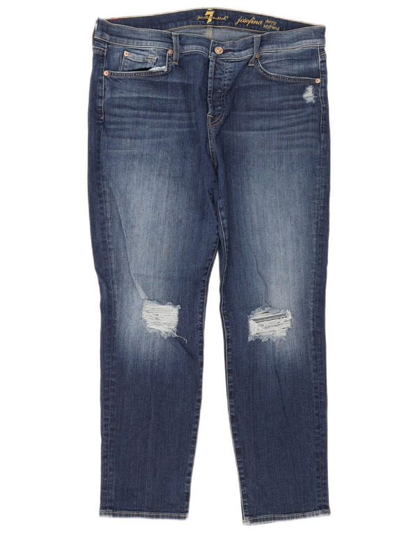 7 For All Mankind Damen Boyfriend Crop Skinny Jeans W32 L26 Blau