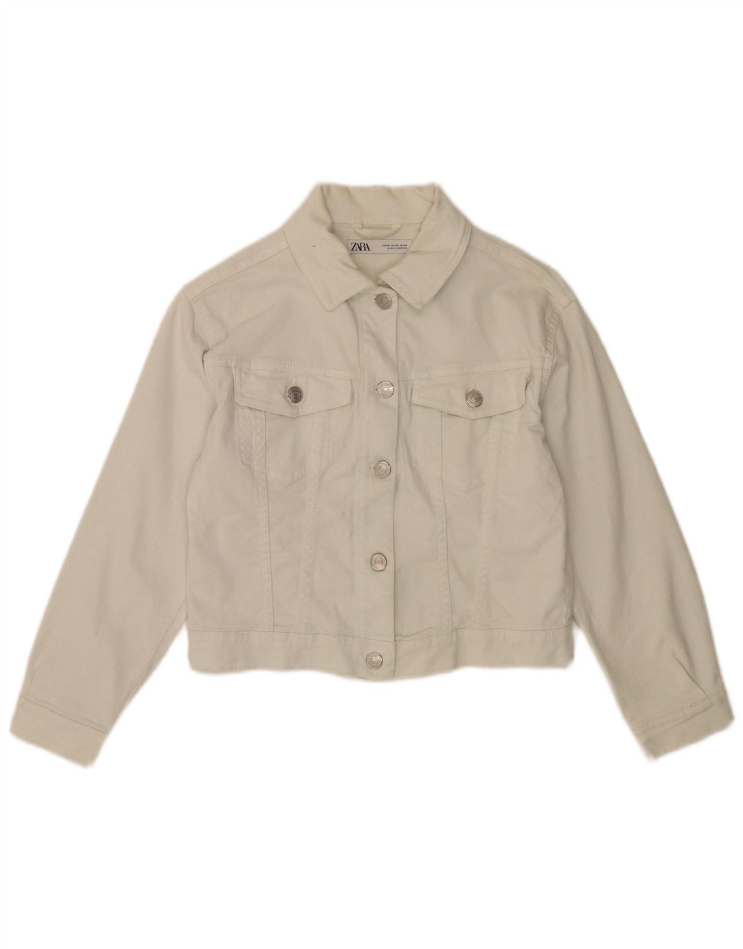 Zara Damen Crop Jeansjacke UK 6 XS Weiße Baumwolle