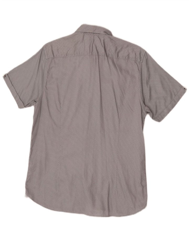 Ted Baker Herren-Kurzarmhemd, Größe 4, groß, graue, geometrische Baumwolle