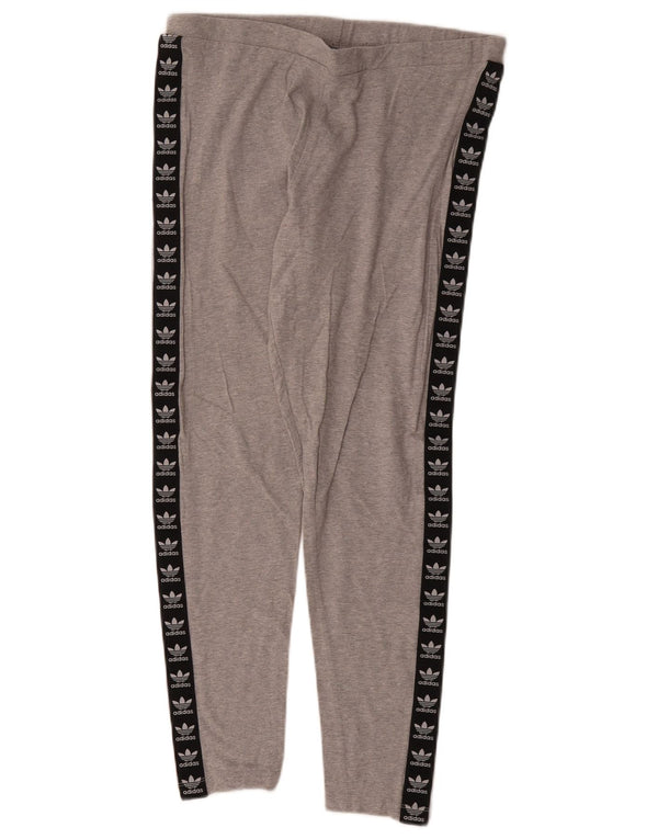 Adidas Damen Graphic Leggings UK 16 Large Grau Colourblock Baumwolle