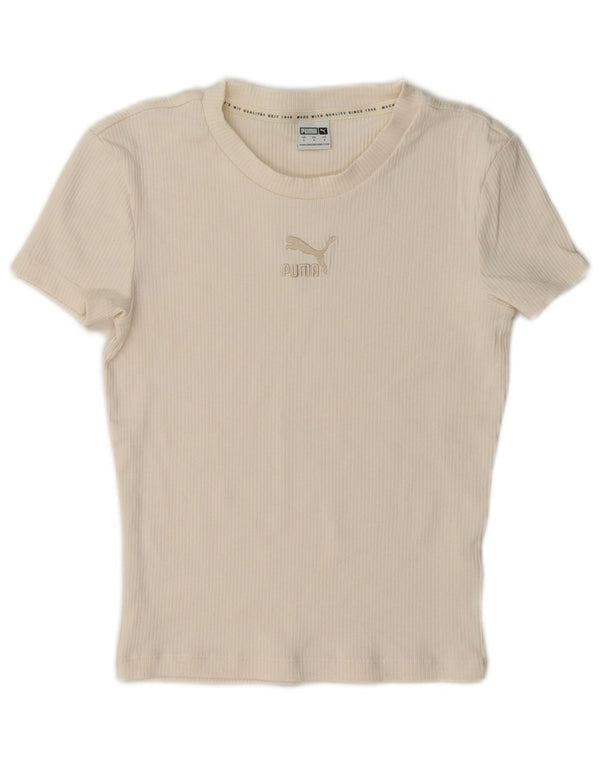 Puma Damen Crop Graphic T-Shirt Top UK 10 Small Off White