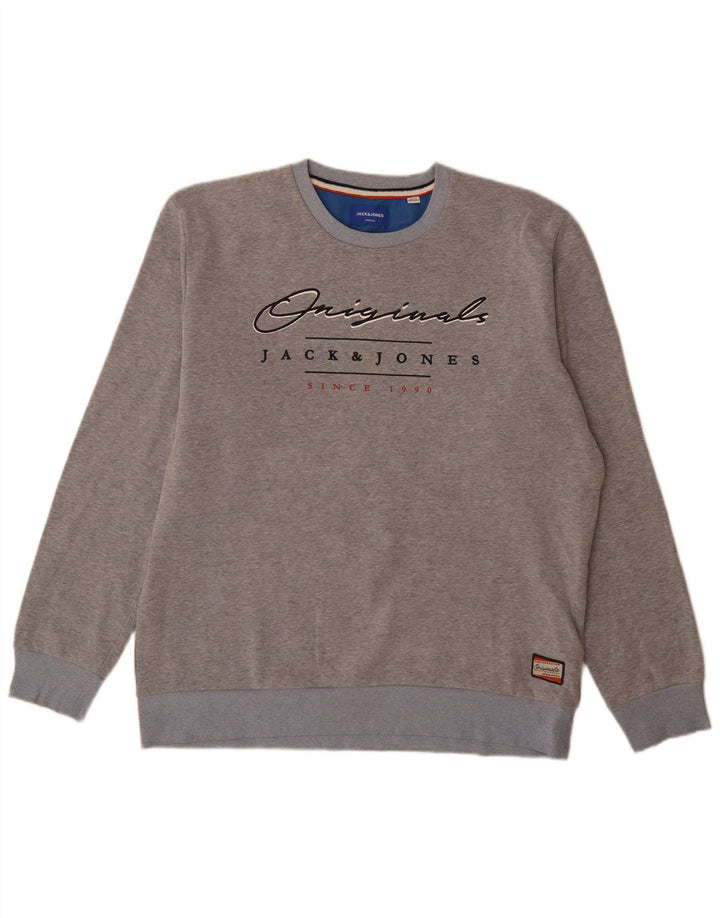 Jack & Jones Herren-Sweatshirt mit Grafik, 2XL, grau geflecktes Polyester