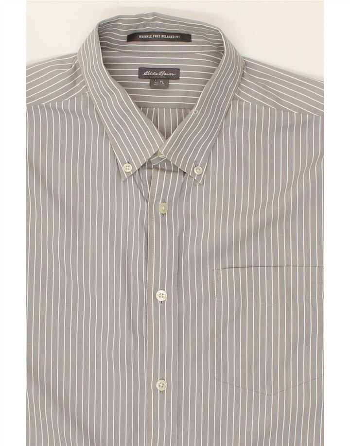 EDDIE BAUER Mens Relaxed Fit Shirt Large Grey Pinstripe Cotton Vintage Eddie Bauer and Second-Hand Eddie Bauer from Messina Hembry 