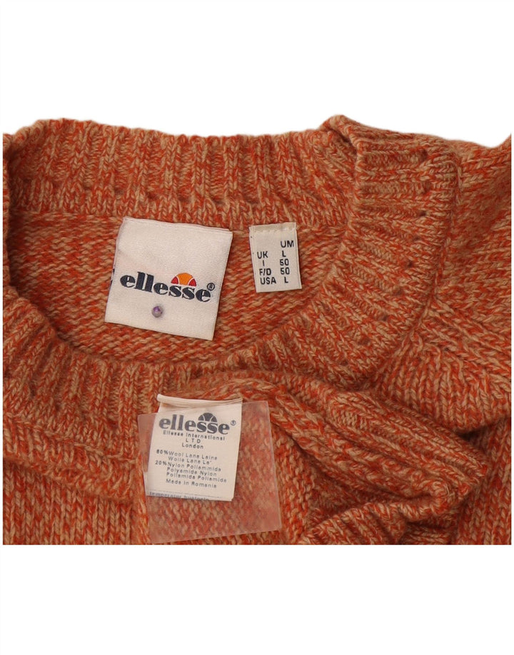 Ellesse Herren-Pullover mit Rundhalsausschnitt, große orange gefleckte Wolle