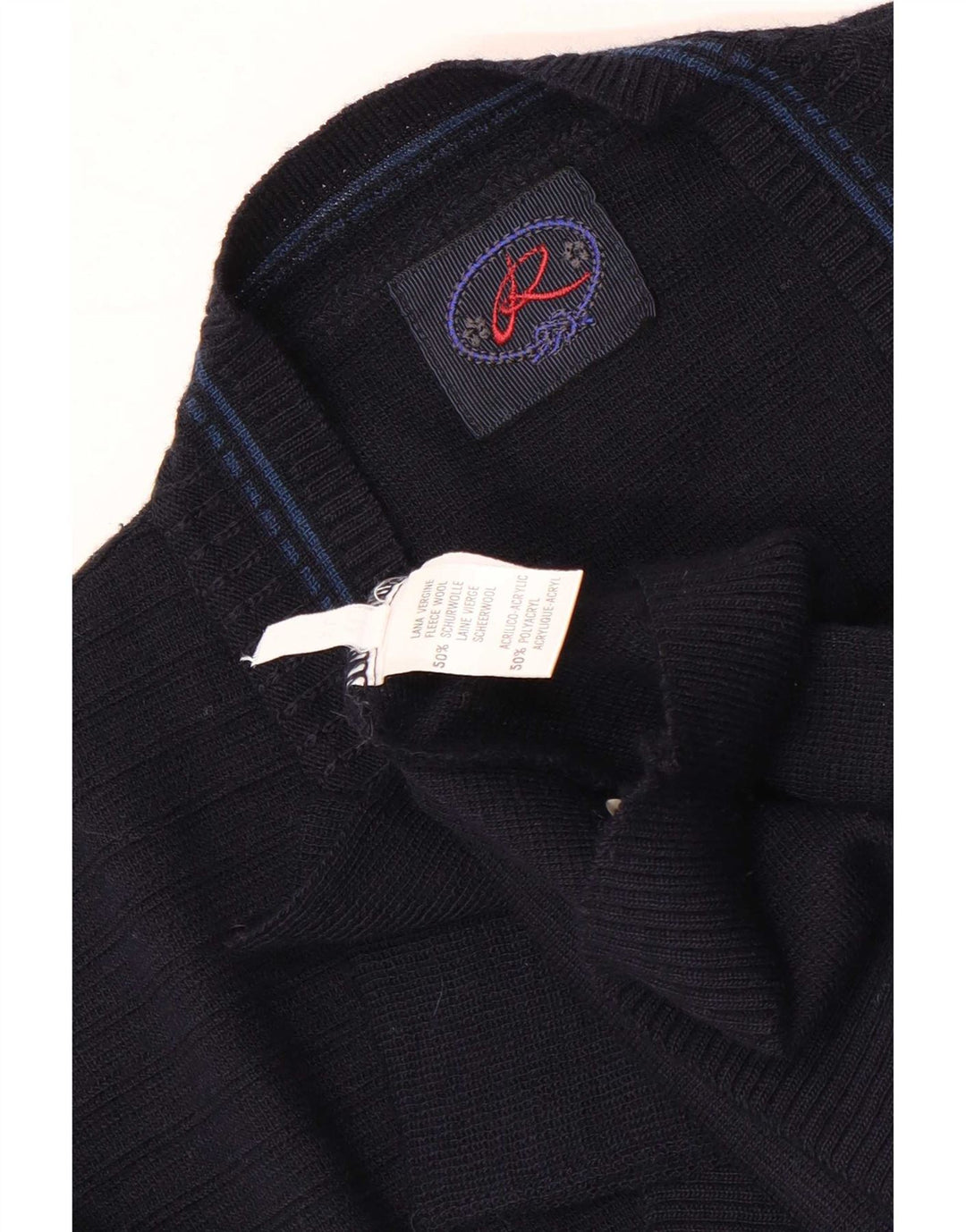 Vintage Herren Grafischer Cardigan Pullover XL Marineblaue Wolle