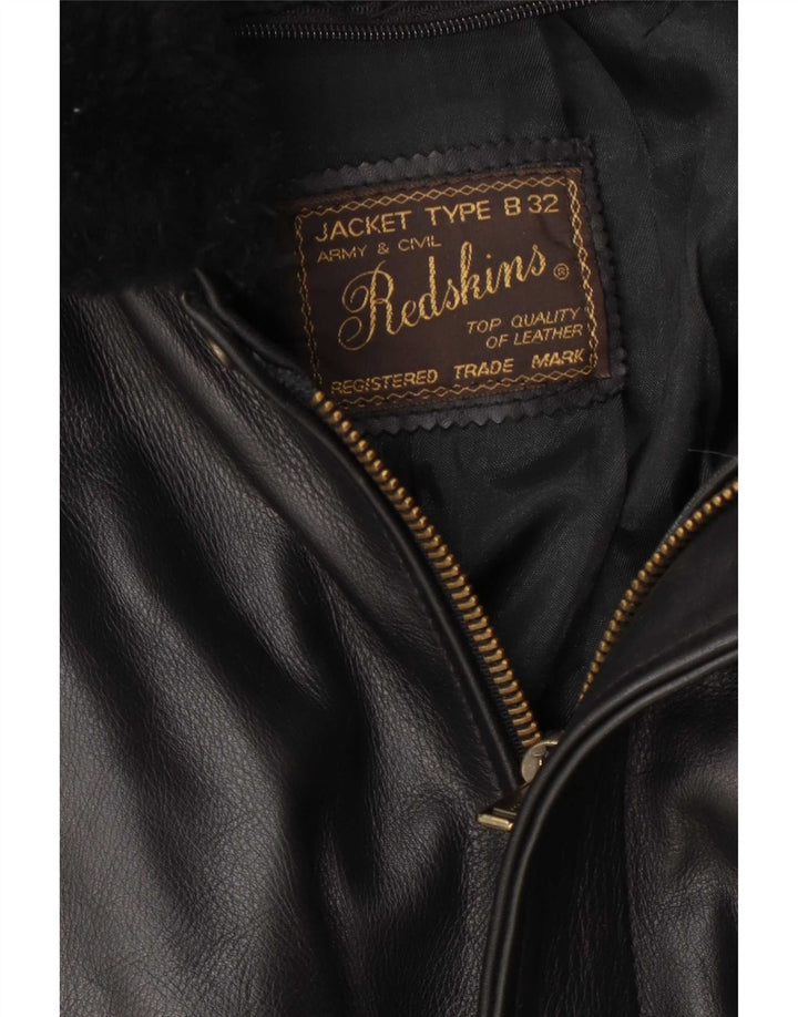 Redskins Herren Militärlederjacke UK 36 Small Schwarz