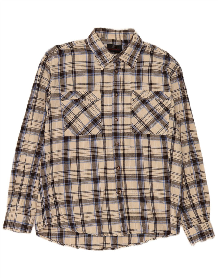 European Project Herren-Flanellhemd, groß, beige, kariert, Baumwolle