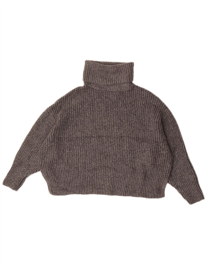 Zara Damen Crop Oversized Rollkragenpullover Pullover UK 14 Mittelgrau