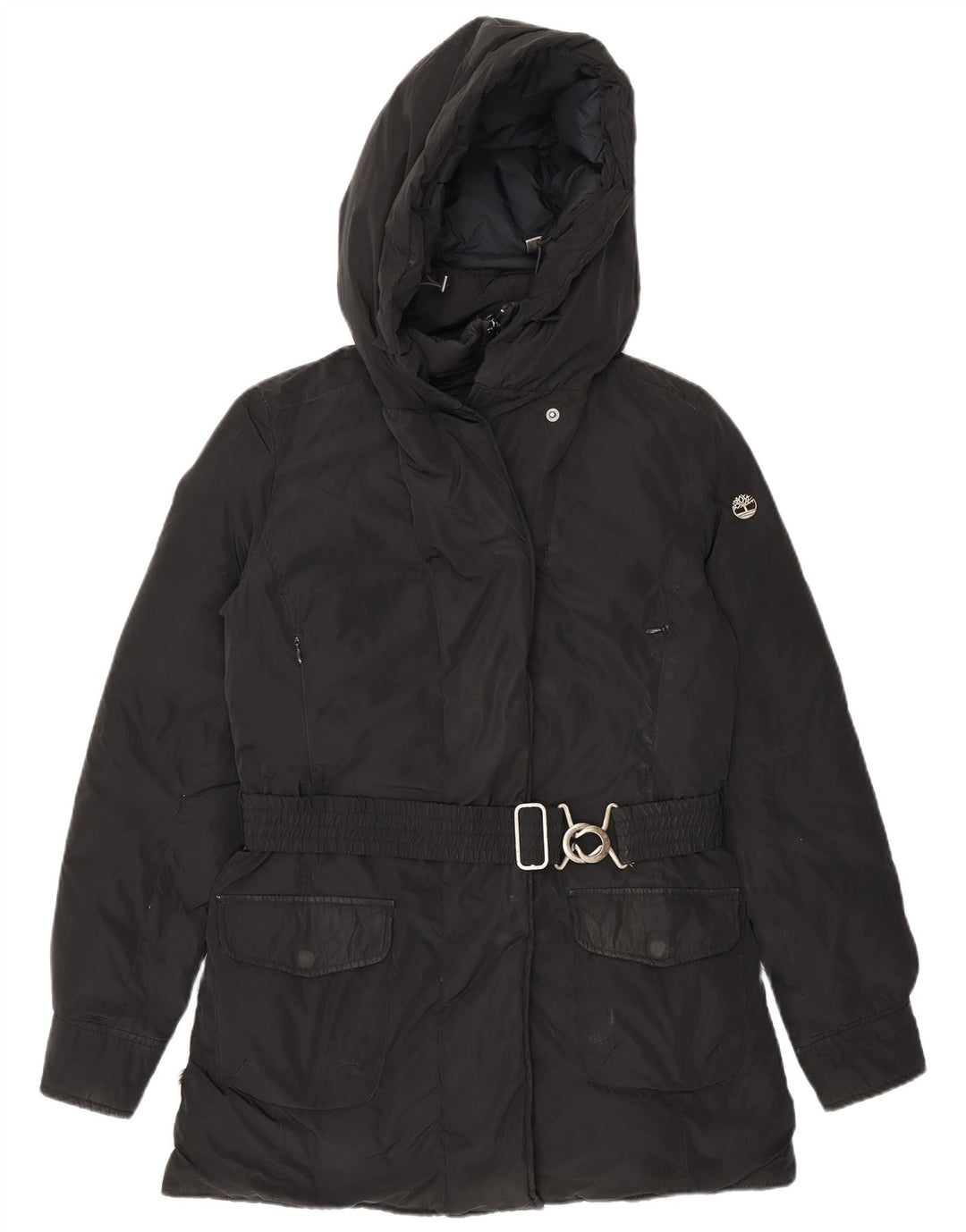 Timberland Wattierter Damenmantel mit Kapuze, UK 10, Small, Schwarz, Polyester