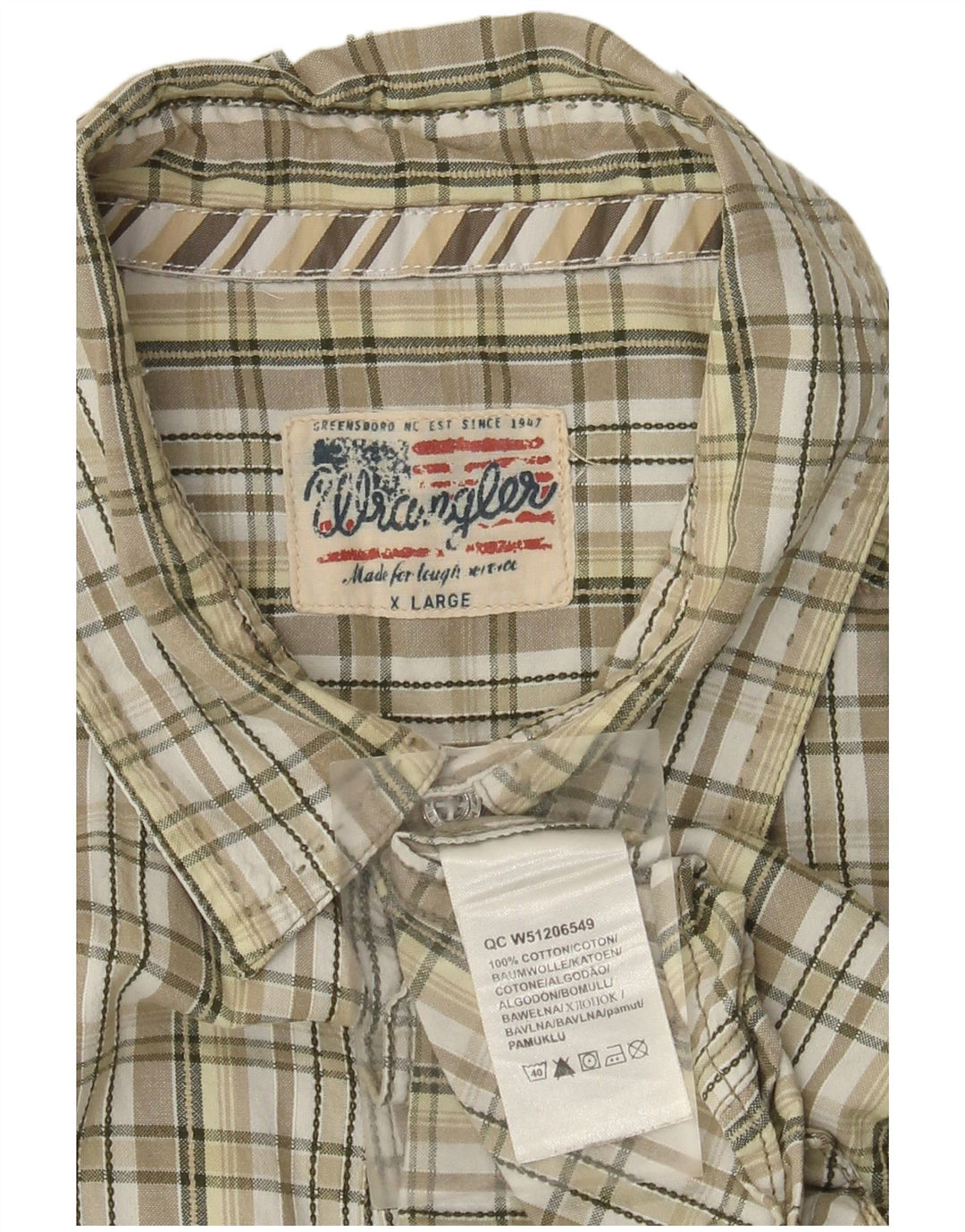 Wrangler Herren Kurzarmhemd XL Beige kariert Baumwolle