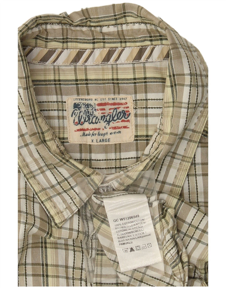 Wrangler Herren Kurzarmhemd XL Beige kariert Baumwolle