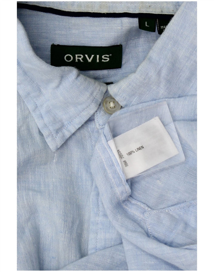 Orvis Herren-Kurzarmhemd, groß, blaues Leinen