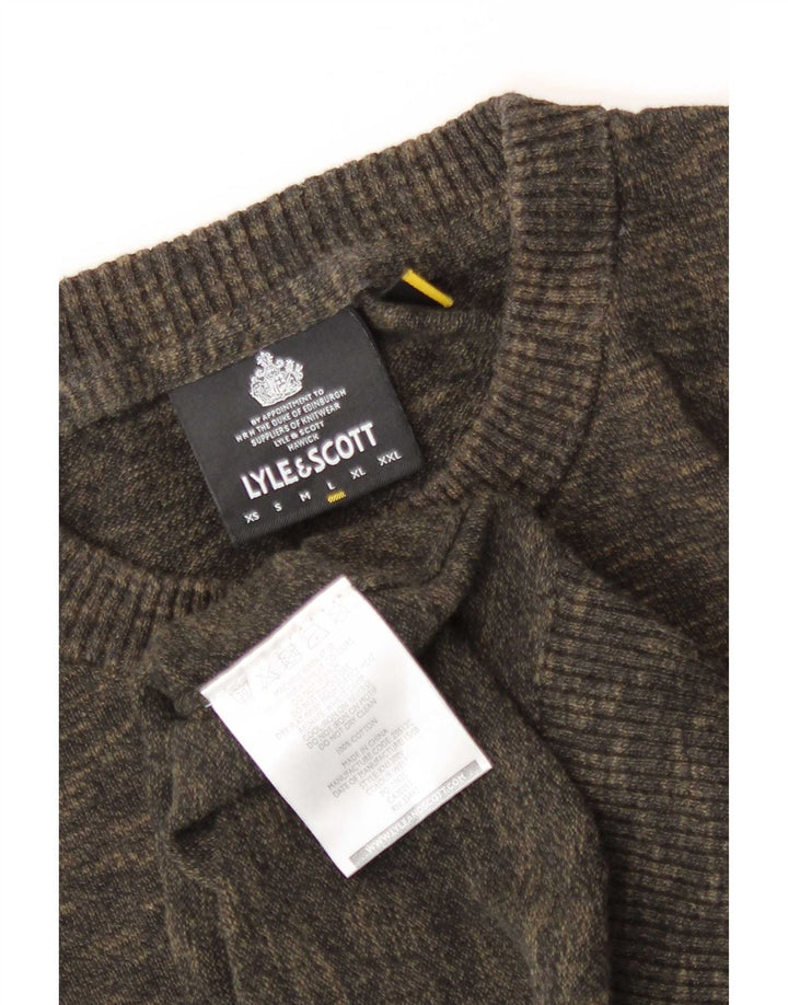 Lyle & Scott Herren-Pullover mit Rundhalsausschnitt, groß, Khaki, gefleckte Baumwolle