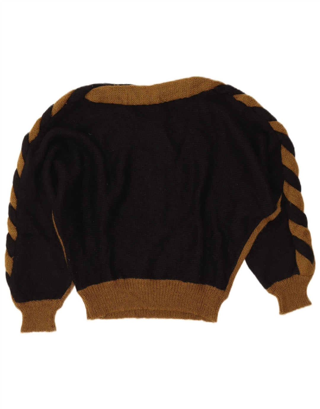 VINTAGE Damen-Pullover mit U-Boot-Ausschnitt, UK 14, Mittelschwarz, Farbblock