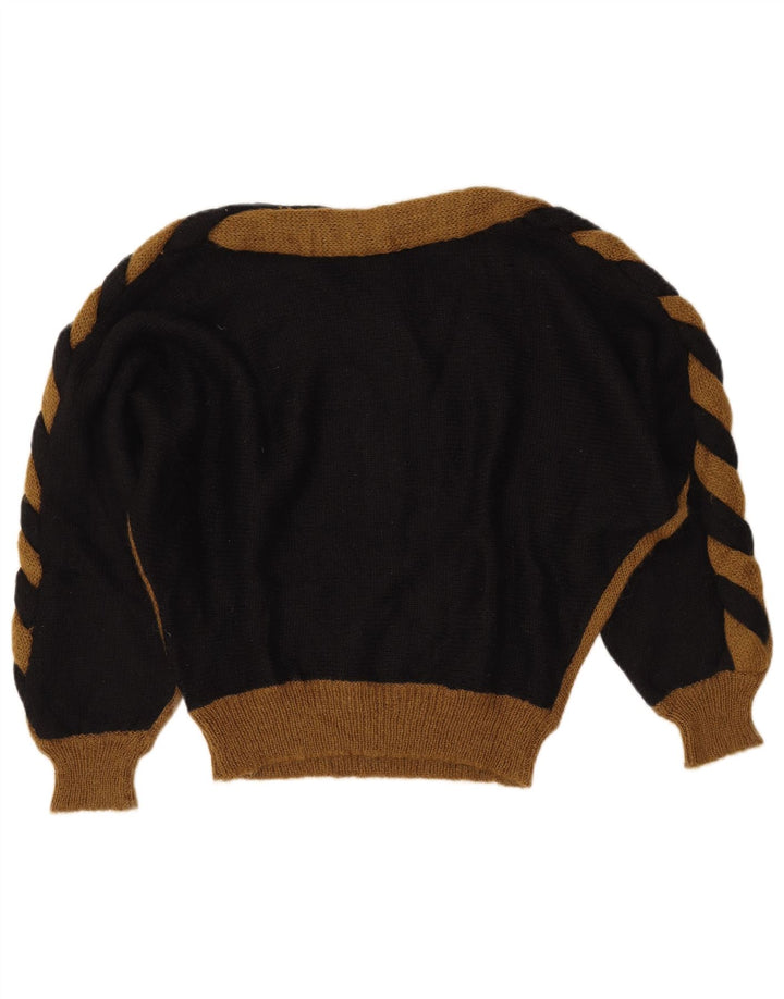 VINTAGE Damen-Pullover mit U-Boot-Ausschnitt, UK 14, Mittelschwarz, Farbblock