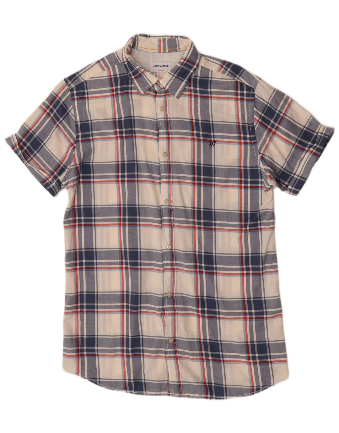 Jack & Jones Herren-Kurzarmhemd, groß, blau kariert, Baumwolle