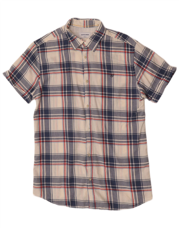 Jack & Jones Herren-Kurzarmhemd, groß, blau kariert, Baumwolle