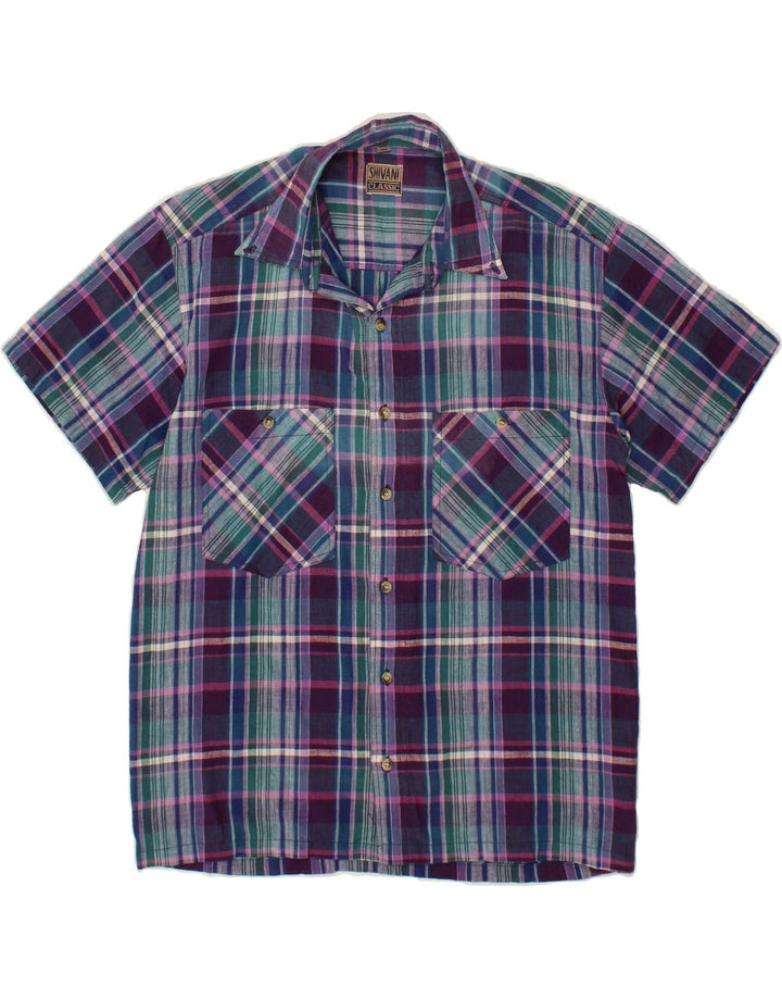 VINTAGE Mens Short Sleeve Shirt Medium Purple Check Vintage Vintage and Second-Hand Vintage from Messina Hembry 