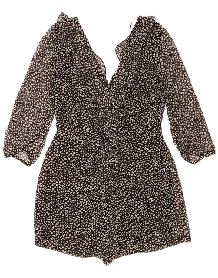 Zara Damen Playsuit mit 3/4-Ärmeln, UK 14, Größe L, Schwarz, Blumenmuster, Polyester