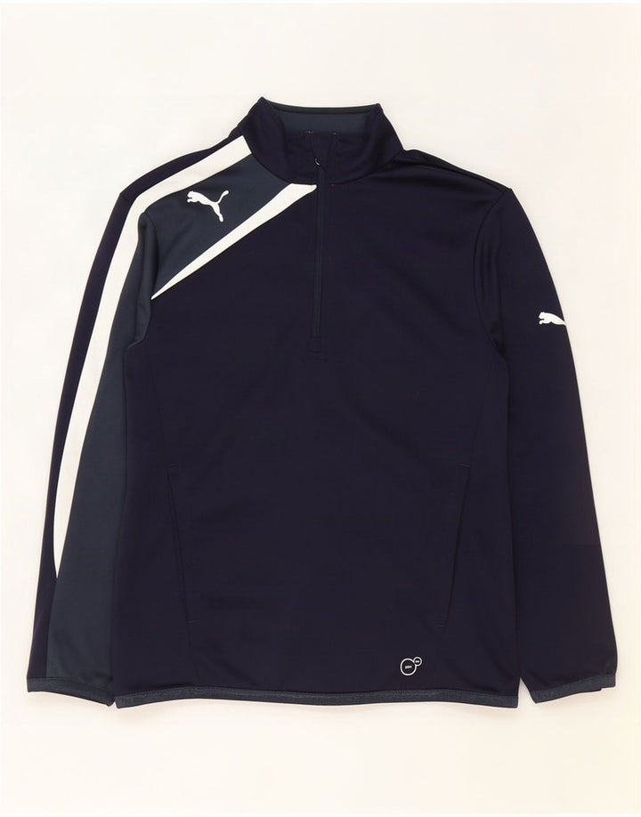Puma Jungen-Pullover-Trainingsoberteil mit Reißverschluss, 11–12 Jahre, Marineblau, Farbblock