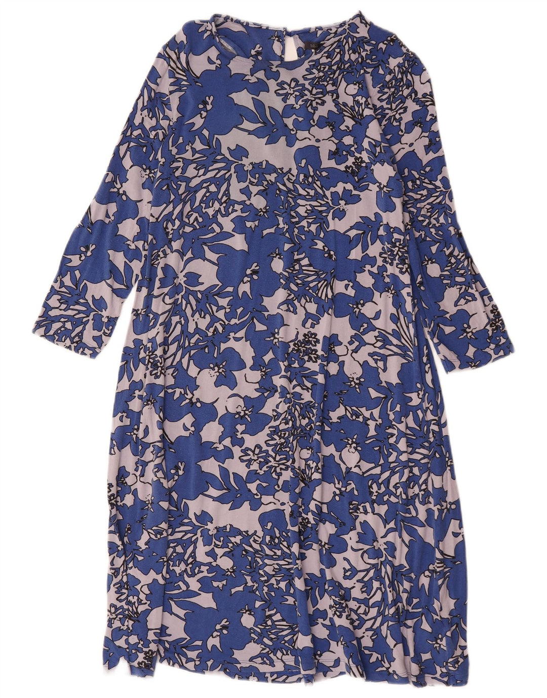 Marks & Spencer Damen-Etuikleid mit 3/4-Ärmeln, UK-Größe 12, Mittelblau mit Blumenmuster