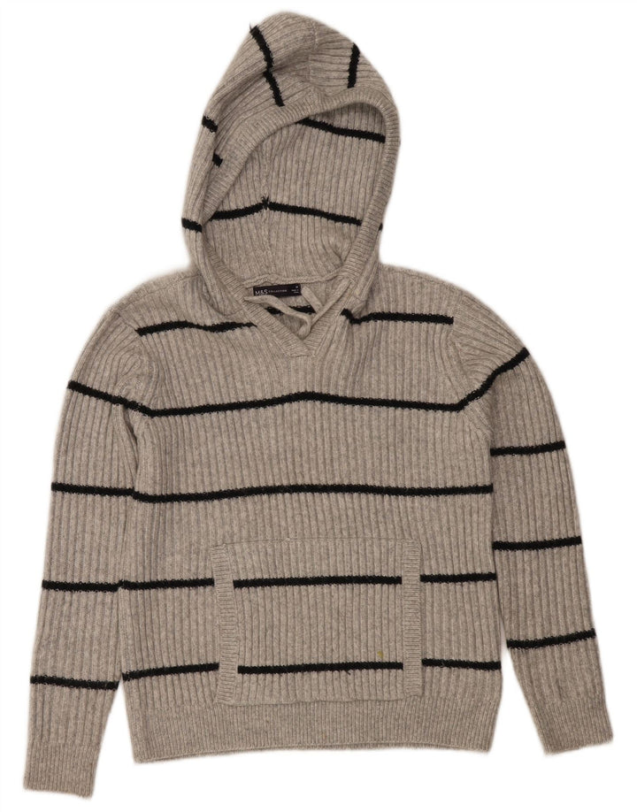 Marks & Spencer Damen-Pullover mit Kapuze, UK 14, Mittelgrau gestreift