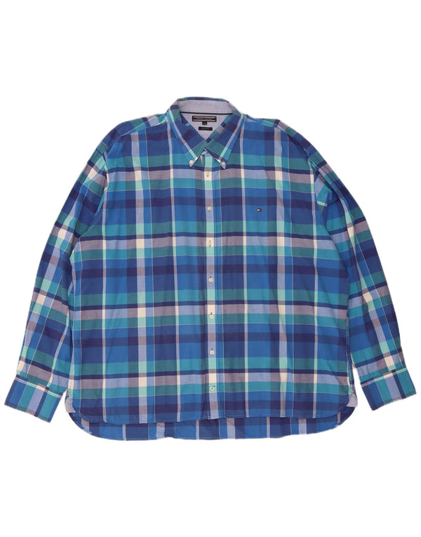 Tommy Hilfiger Herren-Hemd mit individueller Passform, 3XL, blau kariert, Baumwolle