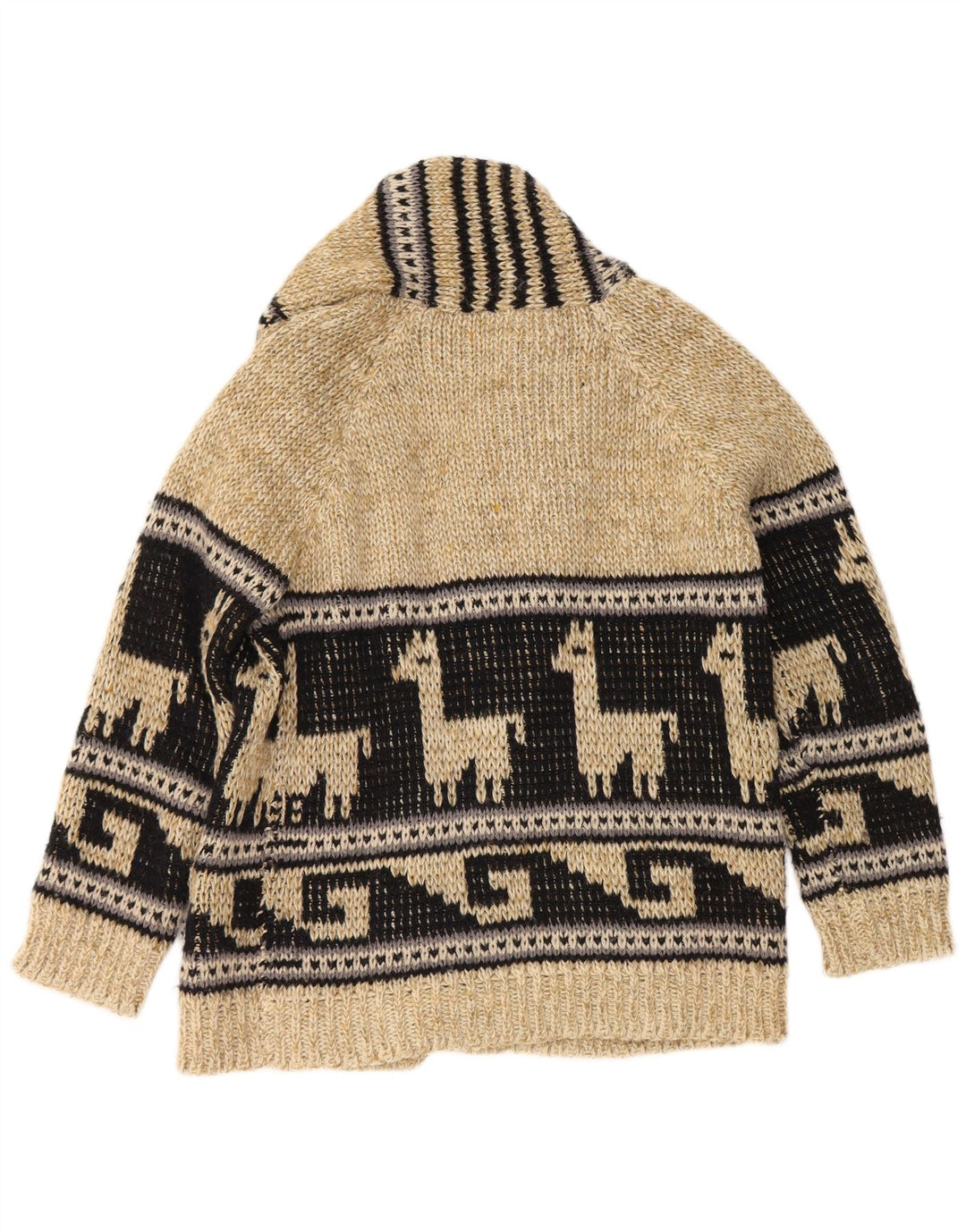Offener Vintage-Cardigan für Herren mit Grafik, Mittelbeige, Farbblock