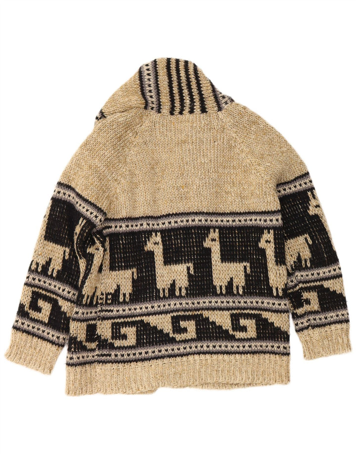 Offener Vintage-Cardigan für Herren mit Grafik, Mittelbeige, Farbblock