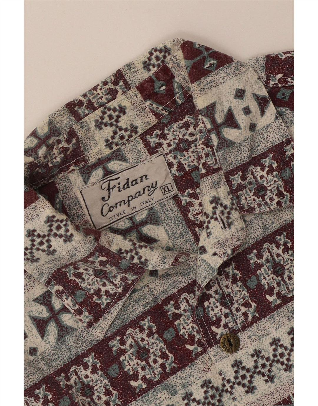 Vintage Herren Kurzarmshirt XL Burgund Geometrisch Aztekisch