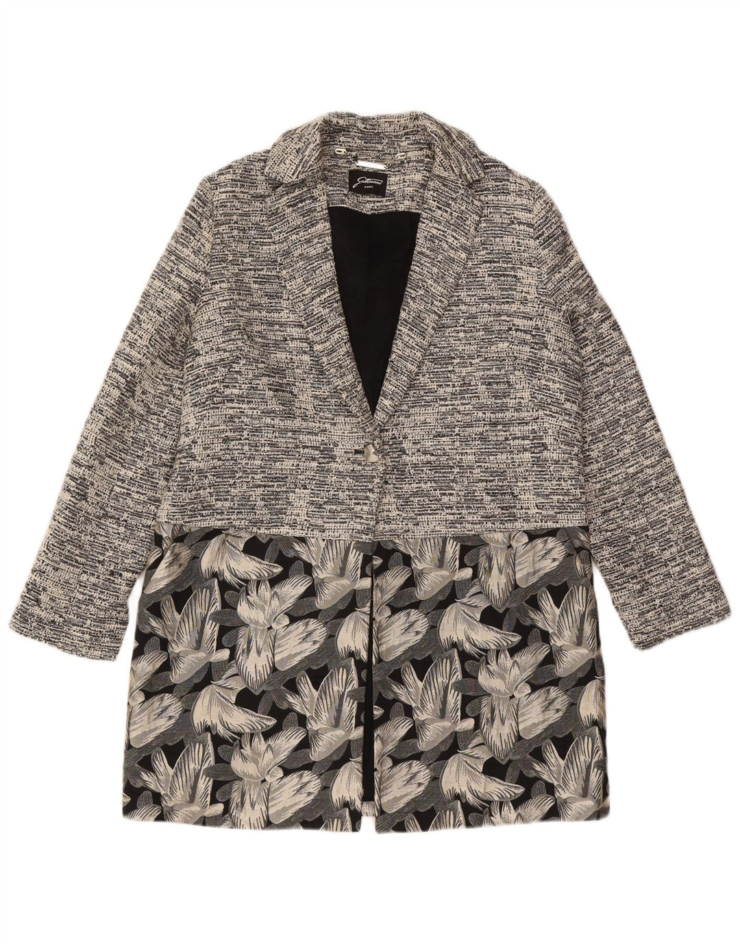GATTINONI Womens Overcoat UK 12 Medium Navy Blue Floral Cotton