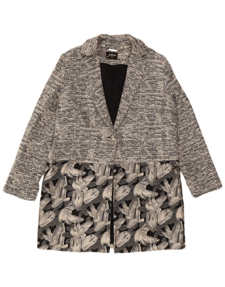 GATTINONI Womens Overcoat UK 12 Medium Navy Blue Floral Cotton