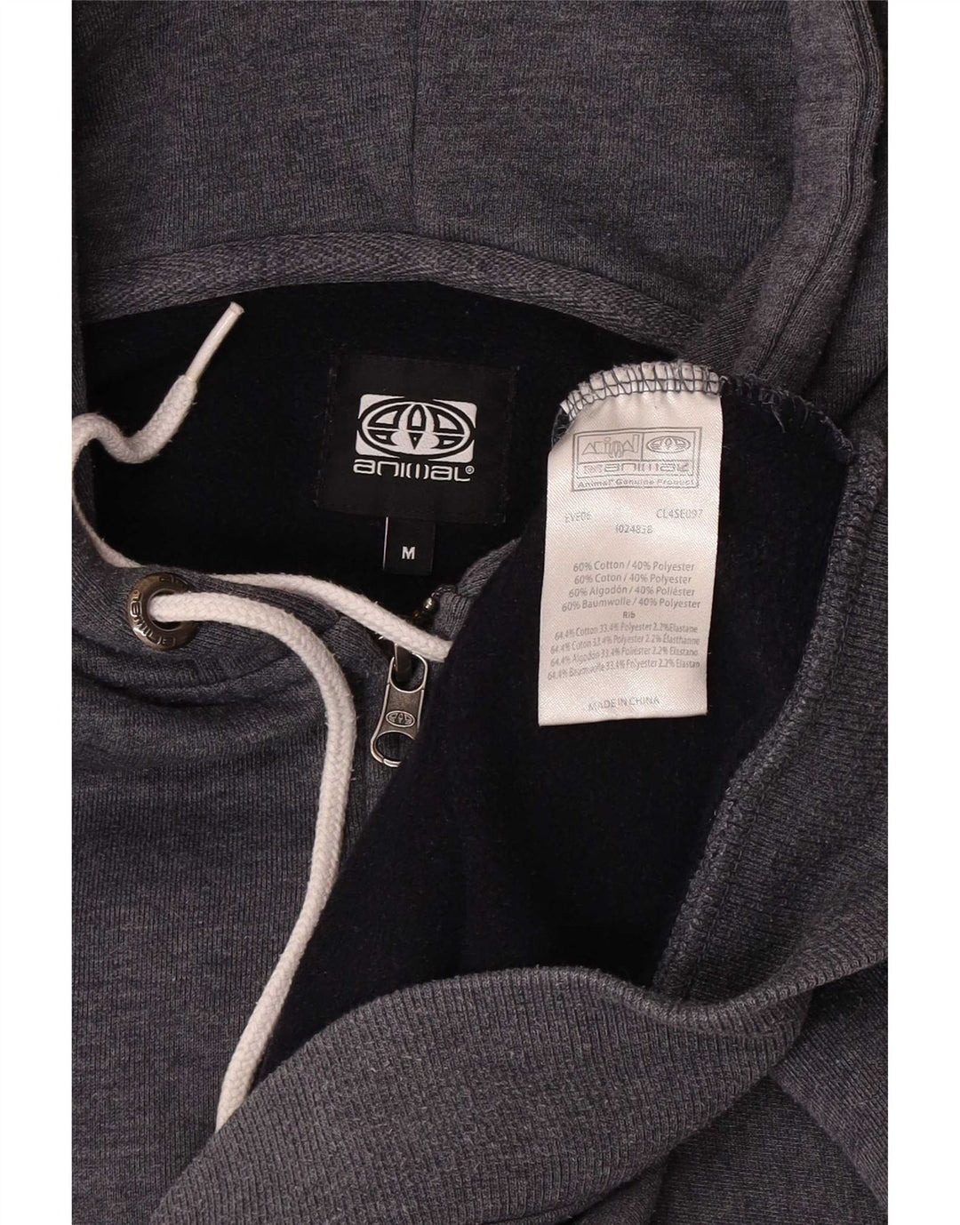 Animal Herren-Kapuzenpullover mit Reißverschluss, mittelgraue Baumwolle