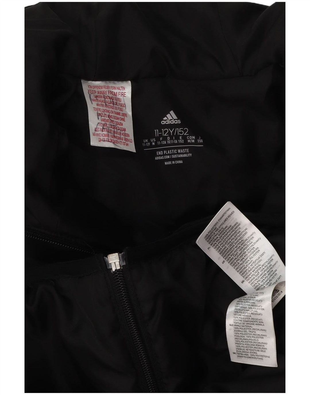 ADIDAS Wattierte Jacke mit Kapuze für Jungen, 11–12 Jahre, schwarzes Polyester