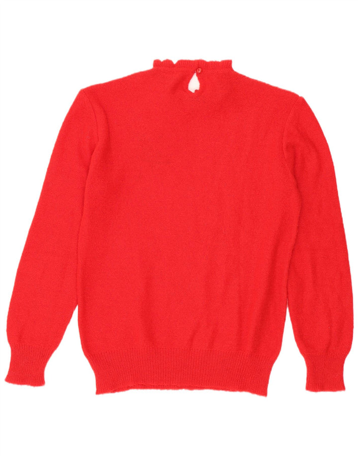 Vintage Damen Rollkragenpullover Pullover UK 14 Mittelroter Schmetterling
