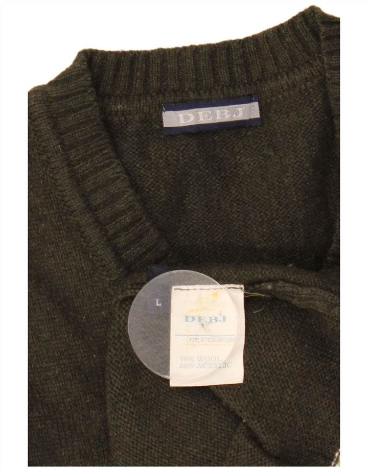 Vintage Herren Pullover mit V-Ausschnitt, groß, Khaki, Argyle/Diamantwolle