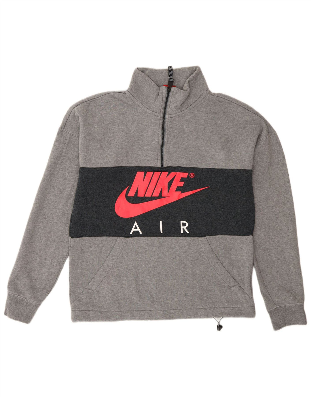 Nike Herren-Sweatshirt mit grafischem Reißverschluss und Rundhalsausschnitt, Größe S, Grau, Colourblock-Baumwolle