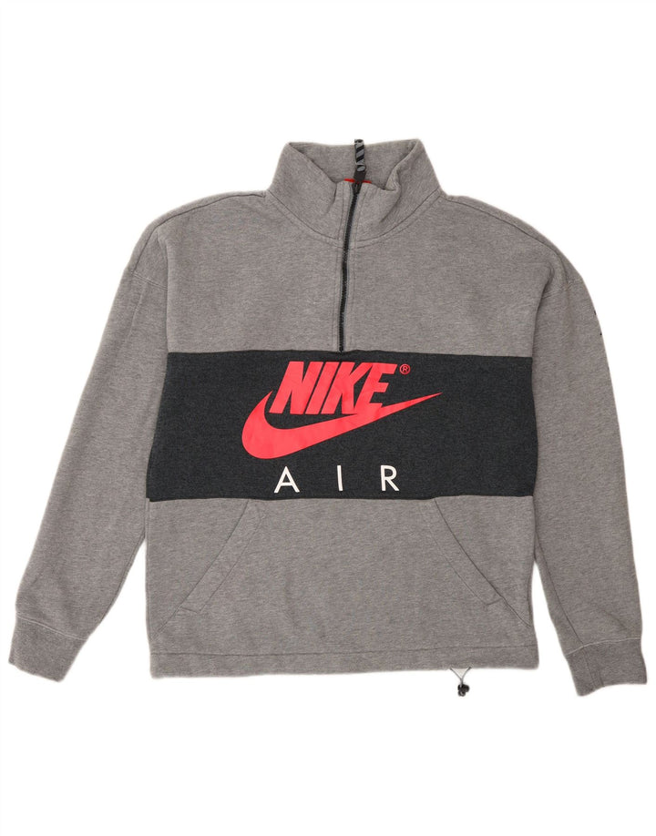 Nike Herren-Sweatshirt mit grafischem Reißverschluss und Rundhalsausschnitt, Größe S, Grau, Colourblock-Baumwolle