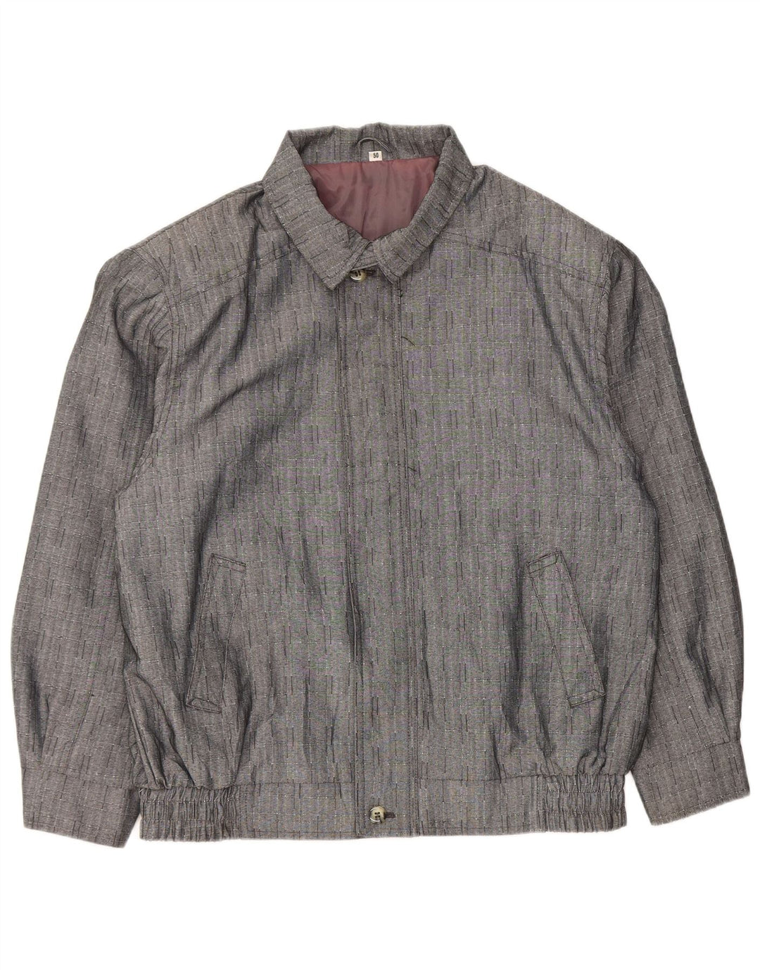 Vintage Herren Bomberjacke IT 50 Großes grau kariertes Polyester