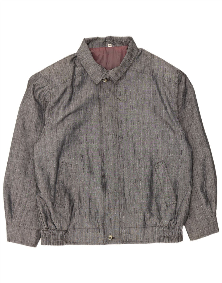 Vintage Herren Bomberjacke IT 50 Großes grau kariertes Polyester