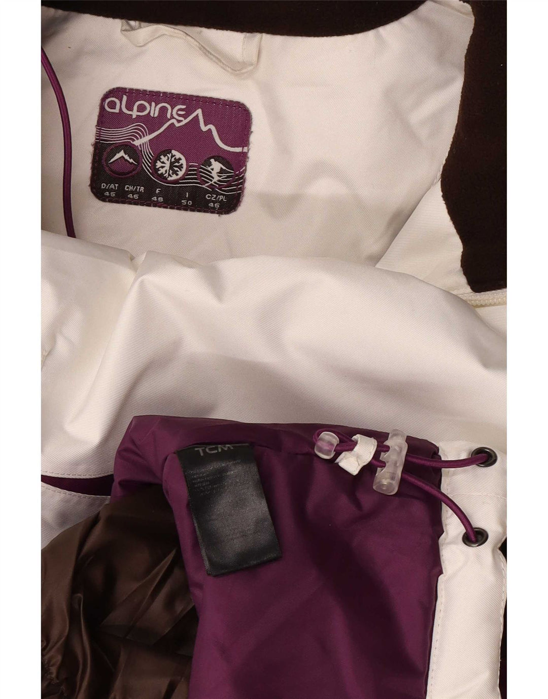 Alpine Herren-Skijacke mit Kapuze, IT 50, groß, weißes Farbblock-Polyester