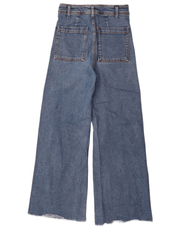 Zara Damen-Jeans mit hoher Taille und weitem Bein, EU 38, Größe S, W28, L30, blaue Baumwolle