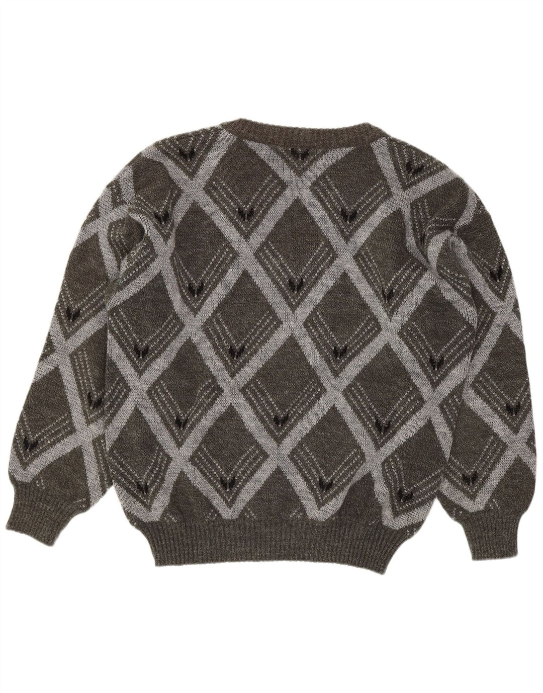 Vintage Herren Pullover mit V-Ausschnitt IT 54 XL Grau Argyle/Diamond Wool