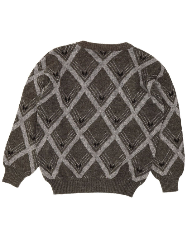 Vintage Herren Pullover mit V-Ausschnitt IT 54 XL Grau Argyle/Diamond Wool
