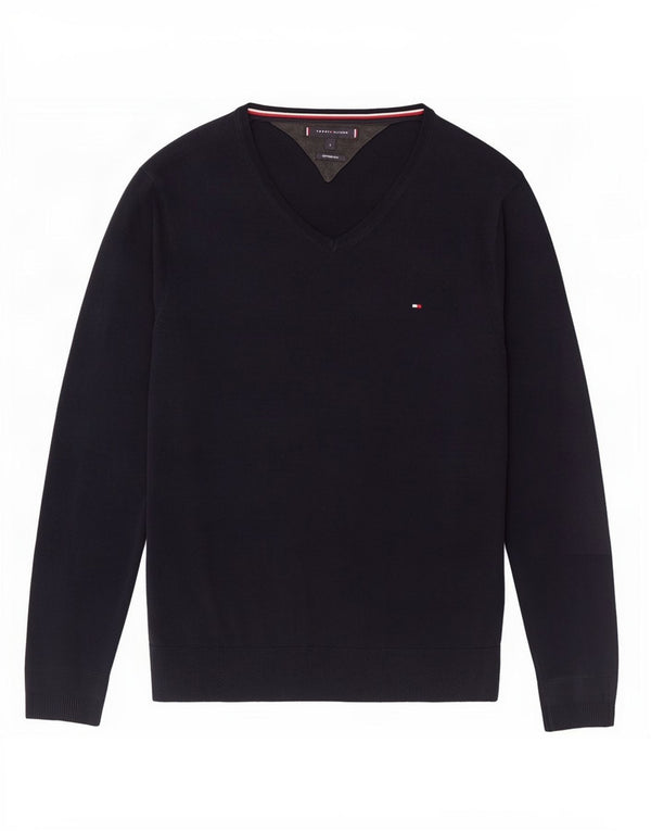 Tommy Hilfiger Mens V-Neck Jumper Sweater Large Navy Blue Cotton