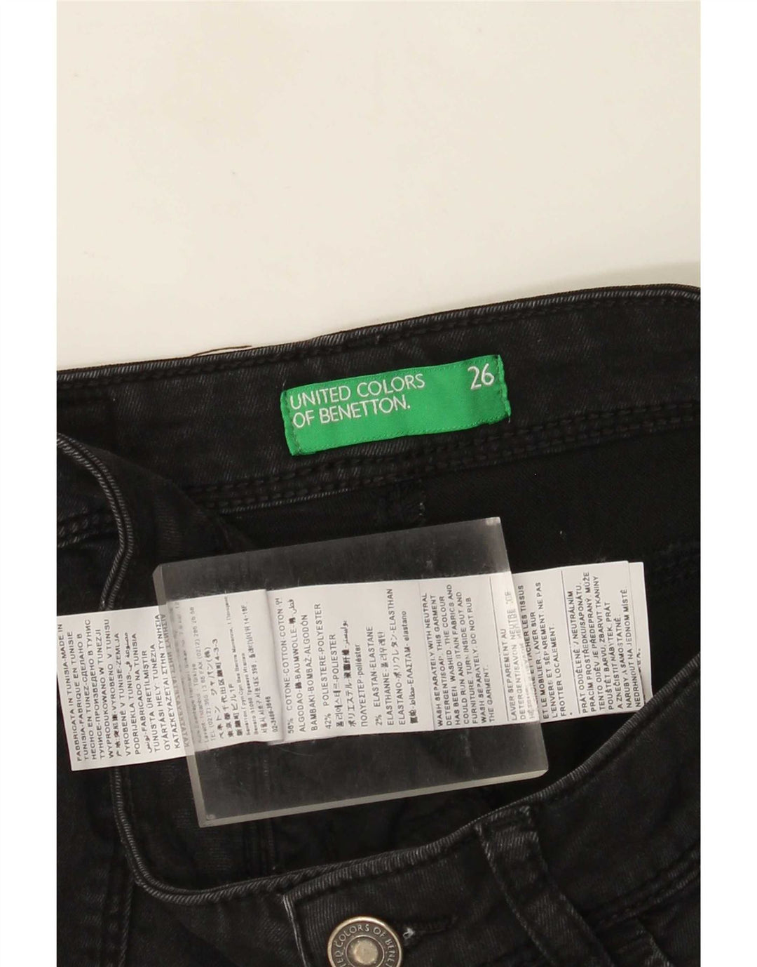 Benetton Damen Slim Jeans W26 L29 Schwarze Baumwolle