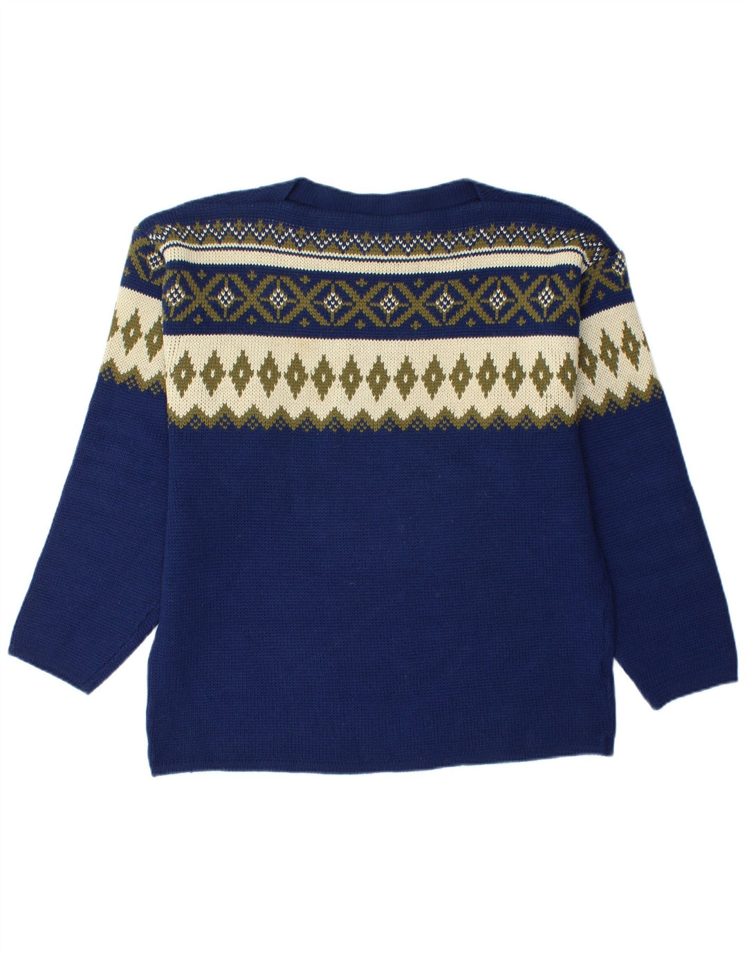 VINTAGE Herren-Pullover mit U-Boot-Ausschnitt, mittleres Marineblau, Fair Isle