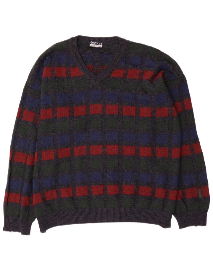 Jockey Herren-Pullover mit V-Ausschnitt, 2XL, grau kariert