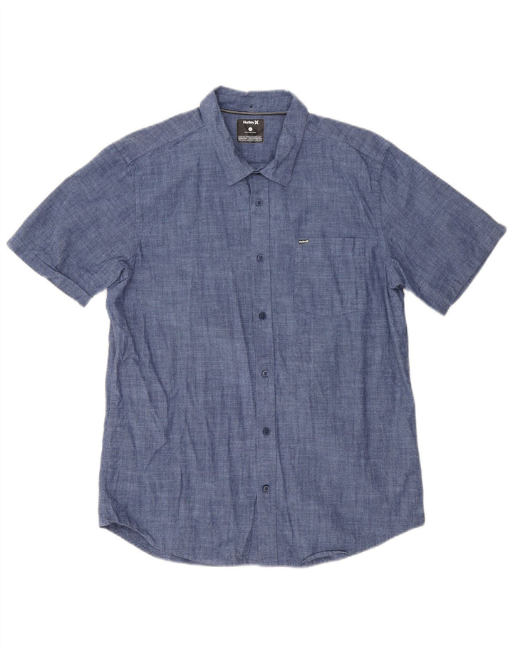 Hurley Herren-Kurzarmhemd, groß, aus blauer Baumwolle