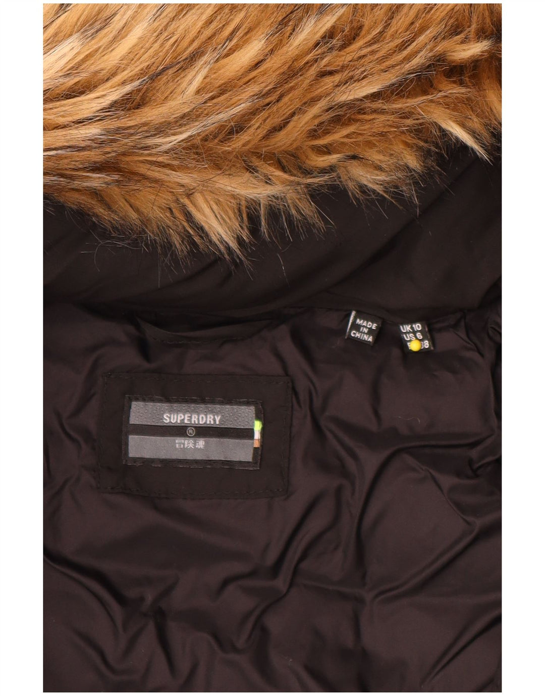 Superdry Damen-Jacke mit Kapuze, gepolstert, UK 10, Größe S, schwarzes Nylon